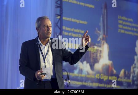 Pressekonferenz des Astronauten Jean Francois Clervoy am 1. November 2018 in Monaco, Frankreich. Stockfoto