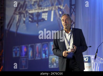 Pressekonferenz des Astronauten Jean Francois Clervoy am 1. November 2018 in Monaco, Frankreich. Stockfoto