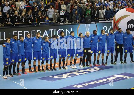 Team France während der IHF Männer-Weltmeisterschaft 2019, Gruppe A Handballspiel zwischen Deutschland und Frankreich am 15. Januar 2019 in der Mercedes-Benz Arena in Berlin, Deutschland Stockfoto