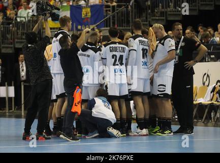 Team Deutschland während der IHF Männer-Weltmeisterschaft 2019, Gruppe A Handballspiel zwischen Deutschland und Frankreich am 15. Januar 2019 in der Mercedes-Benz Arena in Berlin, Deutschland Stockfoto