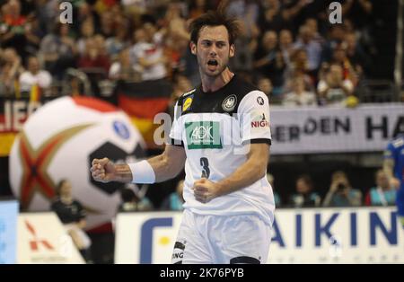 Uwe Gensheimer (Deutschland) während der IHF Männer-Weltmeisterschaft 2019, Gruppe A Handballspiel zwischen Deutschland und Frankreich am 15. Januar 2019 in der Mercedes-Benz Arena in Berlin, Deutschland Stockfoto