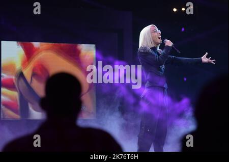 Bilal Hassani wird Frankreich beim Musikwettbewerb Eurovision in La Plaine Saint Denis, Frankreich, vertreten, Januar 25. 2019 Stockfoto