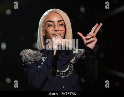 Bilal Hassani wird Frankreich beim Musikwettbewerb Eurovision in La Plaine Saint Denis, Frankreich, vertreten, Januar 25. 2019 Stockfoto