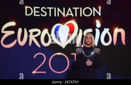 Bilal Hassani wird Frankreich beim Musikwettbewerb Eurovision in La Plaine Saint Denis, Frankreich, vertreten, Januar 25. 2019 Stockfoto