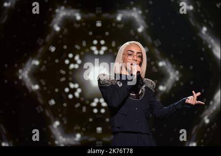 Bilal Hassani wird Frankreich beim Musikwettbewerb Eurovision in La Plaine Saint Denis, Frankreich, vertreten, Januar 25. 2019 Stockfoto