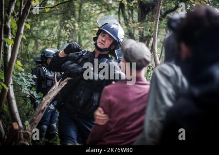 Im September 2014 verteidigen in Sivens fast 300 Anarchisten und Umweltaktivisten den Wald von Sivens, auf dem der Staat einen Staudamm bauen will. Es kommt dann zu Zusammenstößen mit der Gendarmerie. Stockfoto