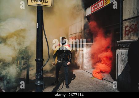 Generalstreik nach dem Prozess gegen die Unabhängigen, der in Madrid stattfindet. Stockfoto