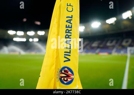 Die Eckflagge während des La Liga-Spiels zwischen Villarreal CF und CA Osasuna spielte am 17. Oktober 2022 im Stadion Ciutat de Valencia in Valencia, Spanien. (Foto von Colas Buera / PRESSIN) Stockfoto