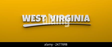 West Virginia Schrift im Display Typografie Stil. Textbeschriftung für Tourismus oder staatliche Veranstaltungen. Eine Farbphrase 3D Rendering-Abbildung Stockfoto