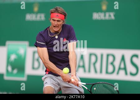 Alexander Zverev aus Deutschland beim Rolex Monte-Carlo Masters 2019, ATP Masters 100 Tennisspiel am 18. April 2019 in Monaco - Foto Laurent Lairys / MAXPPP Stockfoto