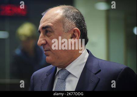 . / 14/05/2019 - Belgien / Brüssel / Brüssel - Elmar MAMMADYAROV, Außenminister Aserbaidschans bei der Tour de Table des Europäischen Rates für Auswärtige Angelegenheiten in Brüssel. Stockfoto