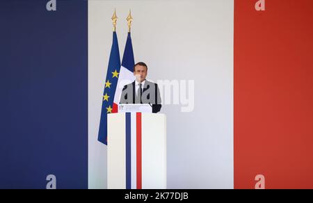 ©PHOTOPQR/LE PARISIEN/Arnaud Journois ; Cérémonie d’Hommage national aux Invalides à Cédric de Pierrepont et Alain Bertoncello, présidée par Emmanuel Macron PARIS 14/05/2019 nationale Zeremonie für die zwei Französisch marine Soldaten , Cedric de Pierrepont und Alain Bertoncello , Getötet während einer Geiselrettungsaktion einer Terrorgruppe in Burkina Faso im National Invalides Hotel in Paris, Frankreich, 14. Mai 2019. Stockfoto