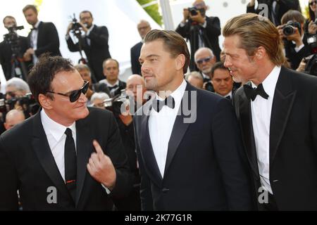 DER US-Schauspieler Brad Pitt, der US-Schauspieler Leonardo DiCaprio, der US-Regisseur Quentin Tarantino bei der Once Upon a Time in Hollywood Premiere, die während der Filmfestspiele von Cannes 72. in Cannes, Frankreich, stattfand. Stockfoto