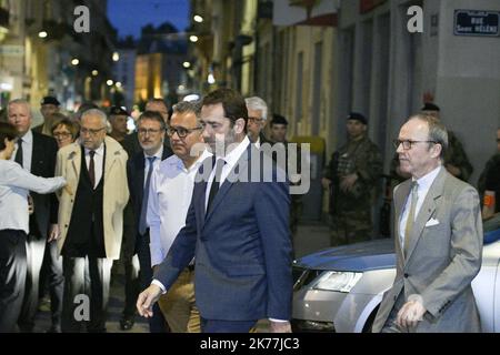 13 Blesses 13 personnes dont une petite fille de 8 ans auraient été blessées dans cette Explosion survenue vers 17h30, ce vendredi 24 Mai. Le secteur est bouclé. CHRISTOPHE CASTANER Lyon, Frankreich, Mai 22. 2019 - 13 Verletzte bei Explosion eines Beutels / französischer Innenminister Christophe Castaner Stockfoto