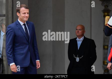 / 07/06/2019 - Frankreich / Ile-de-France (Region) / Paris - der französische Präsident Emmanuel Macron empfängt am 07. Juni 2018 den kanadischen Premierminister Justin Trudeau im Palais de l'Elysee Stockfoto