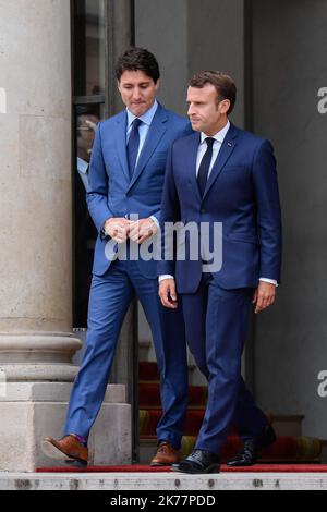 / 07/06/2019 - Frankreich / Ile-de-France (Region) / Paris - der französische Präsident Emmanuel Macron empfängt am 07. Juni 2018 den kanadischen Premierminister Justin Trudeau im Palais de l'Elysee Stockfoto