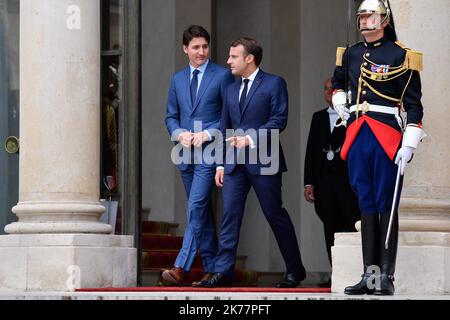 / 07/06/2019 - Frankreich / Ile-de-France (Region) / Paris - der französische Präsident Emmanuel Macron empfängt am 07. Juni 2018 den kanadischen Premierminister Justin Trudeau im Palais de l'Elysee Stockfoto