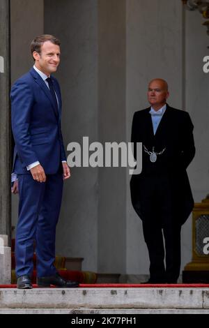 / 07/06/2019 - Frankreich / Ile-de-France (Region) / Paris - der französische Präsident Emmanuel Macron empfängt am 07. Juni 2018 den kanadischen Premierminister Justin Trudeau im Palais de l'Elysee Stockfoto