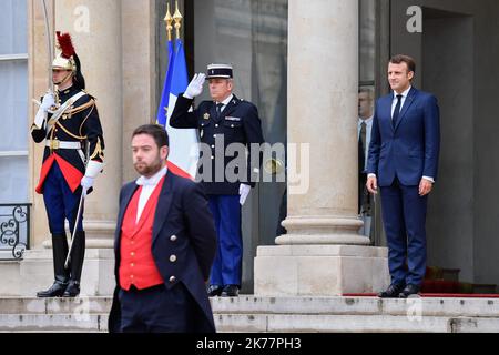 / 07/06/2019 - Frankreich / Ile-de-France (Region) / Paris - der französische Präsident Emmanuel Macron empfängt am 07. Juni 2018 den kanadischen Premierminister Justin Trudeau im Palais de l'Elysee Stockfoto