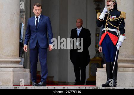 / 07/06/2019 - Frankreich / Ile-de-France (Region) / Paris - der französische Präsident Emmanuel Macron empfängt am 07. Juni 2018 den kanadischen Premierminister Justin Trudeau im Palais de l'Elysee Stockfoto