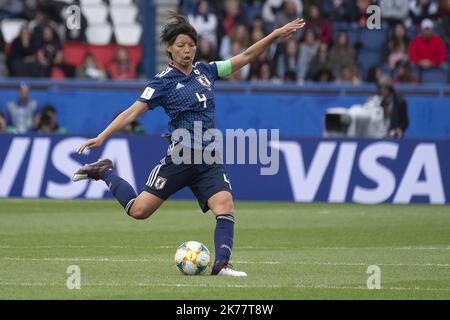 ©ERIC BALEDENT/MAXPPP - Konzert - Equipe d'Argentine féminine vs Equipe du Japon féminine - 10/06/2019 2019, Phasenfinale - (c) 2019 Baledent/MaxPPP Saki Kumagai (Japon, défenseure, Olympique Lyonnais) 2019/06/10. Frauenfußballspiel Argentinien gegen Japan Stockfoto