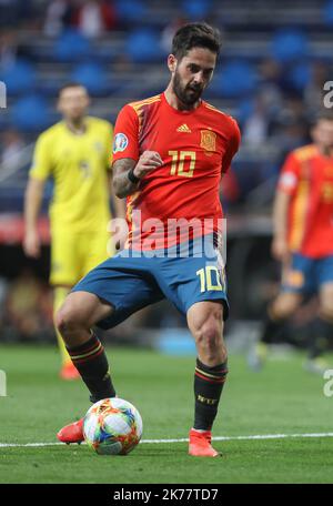 Iisco von Spanien während des UEFA Euro 2020 Qualifying Group F Fußballspiels zwischen Spanien und Schweden am 10. Juni 2019 im Santiago Bernabeu Stadion in Madrid, Spanien - Foto Laurent Lairys / MAXPPP Stockfoto