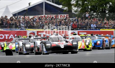 Départ 7 Toyota Gazoo Racing Japon Toyota TS05 – Hybrid LMP1 Mike Conway Angleterre Kamul Kobayashi Japon Jose Maria Lopez Argentine während der Ausgabe 87. des 24-Stunden-Langstreckenrennens von Le Mans am 15. Juni 2019 in Le Mans im Nordwesten Frankreichs. Stockfoto