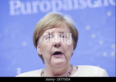 ©Nicolas Landemard / Le Pictorium/MAXPPP - Nicolas Landemard / Le Pictorium - 21/06/2019 - Belgique / Bruxelles / Bruxelles - Declaration devant la Presse de la chanceliere allemande Angela Merkel a l'issue de la Premiere journee du sommet Europeen. / 21/06/2019 - Belgien / Brüssel / Brüssel - Erklärung der deutschen Bundeskanzlerin Angela Merkel zum Abschluss des ersten Tages des Europäischen Gipfels. Stockfoto