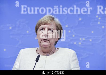 ©Nicolas Landemard / Le Pictorium/MAXPPP - Nicolas Landemard / Le Pictorium - 21/06/2019 - Belgique / Bruxelles / Bruxelles - Declaration devant la Presse de la chanceliere allemande Angela Merkel a l'issue de la Premiere journee du sommet Europeen. / 21/06/2019 - Belgien / Brüssel / Brüssel - Erklärung der deutschen Bundeskanzlerin Angela Merkel zum Abschluss des ersten Tages des Europäischen Gipfels. Stockfoto