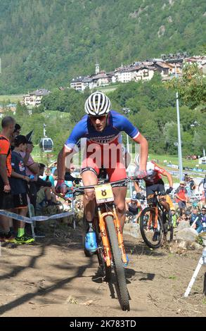 ©Andre Huber/MAXPPP ; UCI MTB World Cup 2019 Val Di Sole - Olympic Distance in Daloasa am 4. August 2019. Antoine Philipp (FRA) Veloroc BMC in Aktion. Andre Huber/Maxppp Stockfoto