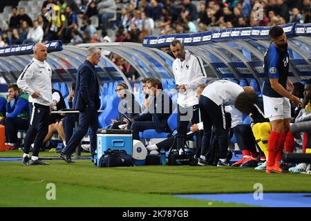 Didier Deschamps und seine Mitarbeiter während des Spiels France-Andorra am 10. September 2019 im Stade de France für die Qualifikation zur EM 2020. Stockfoto