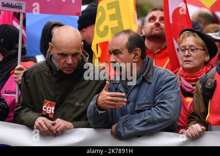 Philippe Martinez Generalsekretär der CGT. Einheitlicher Protest in Paris gegen die Rentenreform, Dienstag, 24. September 2019. Stockfoto