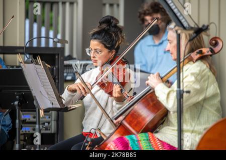 Winston Salem Symphony spielt auf der Bühne im Blue Ridge Music Center Stockfoto