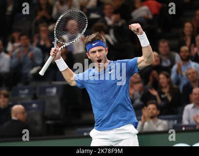 Novak DJOKOVIC (SRB) gegen Corentin MOUTET (FRA). Stockfoto