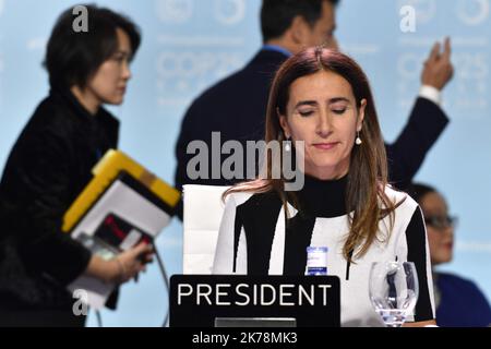 Carolina Schmidt, la présidente chilienne de la COP 25, elle est Ministre de l'environnement au Chili.. 2019 Rahmenübereinkommen der Vereinten Nationen über Klimaänderungen. COP25 SPANIEN 3. DEZEMBER 2019 Stockfoto