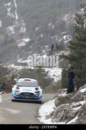 Team Suninen während des Rallye-Rennens von Monte Carlo 2020 in St-Clement-sur-Durance am Freitag, den 24. Januar 2020. Stockfoto