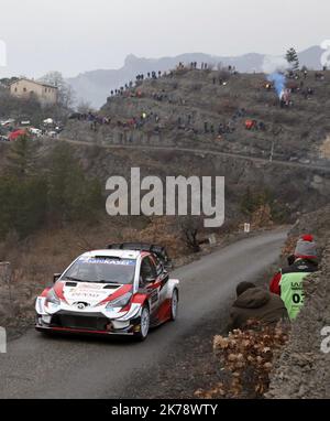 Toyota Sebastien Ogier während der Rallye Monte Carlo 2020 in St-Clement-sur-Durance am Freitag, den 24. Januar 2020. Stockfoto