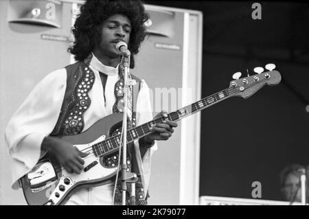 / 29/08/1970 - Vereinigtes Königreich / England / Isle of Wight - die Gruppe Sly and the Family Stone während des berühmten Isle of Wight Festivals im Jahr 1970, wird geschätzt, dass zwischen 600 und 700.000 Menschen besucht. Samstag, 29. August 1970 Stockfoto