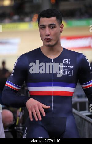 Rayan Helal aus Frankreich 9. Keirin während der UCI-Bahn-Weltmeisterschaften 2020, die Tissot am 27. Februar 2020 auf dem Velodrom in Berlin präsentierte Stockfoto