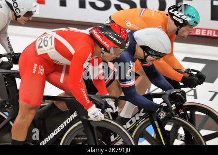 Rayan Helal aus Frankreich 9. Keirin während der UCI-Bahn-Weltmeisterschaften 2020, die Tissot am 27. Februar 2020 auf dem Velodrom in Berlin präsentierte Stockfoto