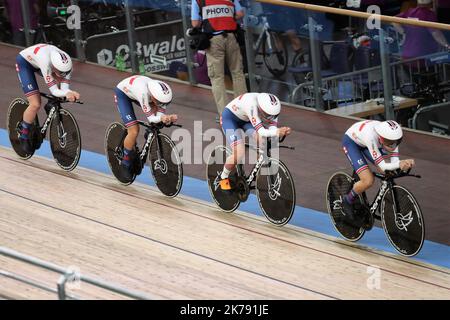 Eleanor Dickinson , Katie Archibald , Elinor Barker und Neah Evans Team Great Britain 2. Weltmeisterin während der UCI-Bahn-Weltmeisterschaften 2020, die Tissot am 27. Februar 2020 auf dem Velodrom in Berlin präsentierte Stockfoto