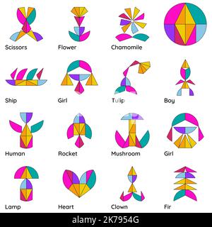 Satz von Tangram Puzzle. Magic Circle. Tangram. Stock Vektor