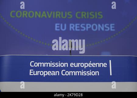 15/04/2020 - Belgien / Brüssel - die jeweiligen Präsidenten der Europäischen Kommission und des Europarates haben heute eine Pressekonferenz zur Lage des Coronavirus in Europa und zur Reaktion auf die Krise abgehalten Stockfoto