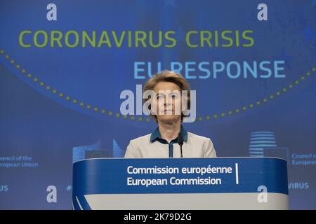 / 15/04/2020 - Belgien / Brüssel - die jeweiligen Präsidenten der Europäischen Kommission und des Europarates haben heute eine Pressekonferenz zur Lage des Coronavirus in Europa und zur Reaktion auf die Krise abgehalten Stockfoto