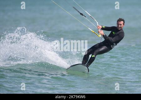 Pointe de la Torche, berühmter Surf- und Windsurf-Spot. Die Strände sind geöffnet, aber nur wenige Menschen für diesen zweiten Tag Frankreich Mai 14 2020 Stockfoto