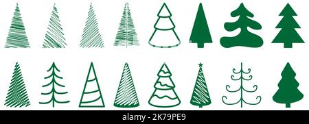 Weihnachtsbaum-Symbole. Vektordarstellung auf weißem Hintergrund isoliert Stock Vektor