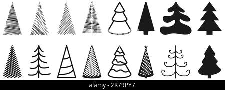 Weihnachtsbaum Symbole gesetzt. Design für Weihnachtsdekorationen. Stock Vektor