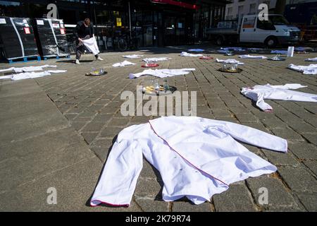 Nantes, Frankreich, Mai 27. 2020 - Covid-19 / Portest der Hotel- und Gaststättenindustrie, wartet auf Wiedereröffnung und Maßnahmen *** Local Caption *** Stockfoto