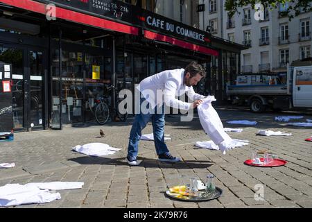 Nantes, Frankreich, Mai 27. 2020 - Covid-19 / Portest der Hotel- und Gaststättenindustrie, wartet auf Wiedereröffnung und Maßnahmen *** Local Caption *** Stockfoto