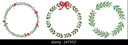 Weihnachts-Winterkranz gesetzt. Einrichtung für Feiertage. Vektorgrafik Stock Vektor